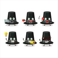 svart pilgrimer hatt tecknad serie karaktär med olika typer av företag uttryckssymboler vektor