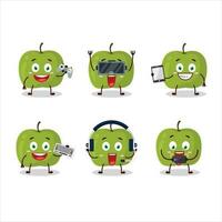 Grün Apfel Karikatur Charakter sind spielen Spiele mit verschiedene süß Emoticons vektor