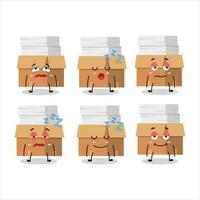 tecknad serie karaktär av kontor lådor med papper med sömnig uttryck vektor