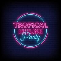 tropisk husfest neonskyltar stil text vektor