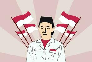1. indonesisch Menschen mit formal Uniform und Indonesien Flaggen vektor
