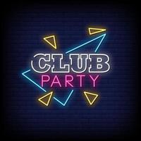 Club Party Leuchtreklamen Stil Text Vektor