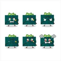 Grün Brieftasche Karikatur Charakter mit verschiedene wütend Ausdrücke vektor