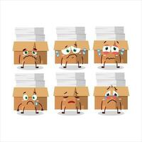 Büro Kisten mit Papier Karikatur Charakter mit traurig Ausdruck vektor