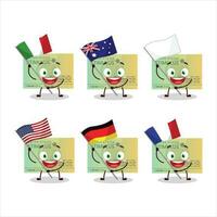 stimulans kolla upp tecknad serie karaktär föra de flaggor av olika länder vektor