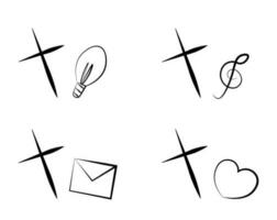einstellen Christian Symbol Kreuz mit anders Elemente im Linie im schwarz und Weiß vektor