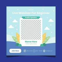 leva webinar social media posta mall design. digital baner för marknadsföring, kreativ händelse företag, konferens, offentlig högtalare, strömning, och presentation. vektor