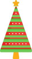 randig jul träd ikon i röd och grön Färg. vektor