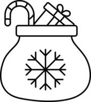 schwarz Gliederung Illustration von öffnen Santa Tasche mit Süßigkeiten und Geschenk Box Symbol. vektor