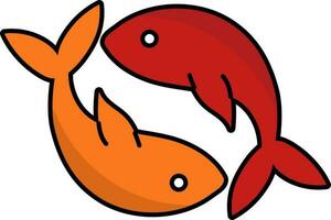 Zwilling Fisch Symbol im rot und Orange Farbe. vektor