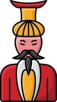 isolerat man klädd kinesisk kejsare bär en röd hanfu och gyllene krona. vektor