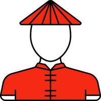 gesichtslos Chinesisch Junge tragen traditionell Kostüm rot und Weiß Symbol. vektor