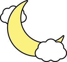 gul halvmåne måne med moln platt ikon eller symbol. vektor