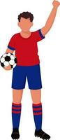 gesichtslos Fußball Spieler halten Ball im Stehen Pose. vektor