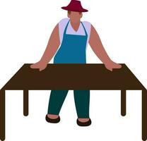 gesichtslos Lebensmittelgeschäft männlich Arbeiter Stehen mit braun Tabelle Illustration. vektor