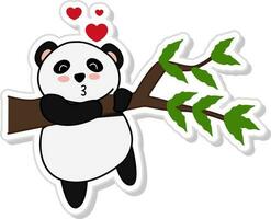 Papier Schnitt Stil fliegend Kuss Panda hängend Ast Symbol. vektor