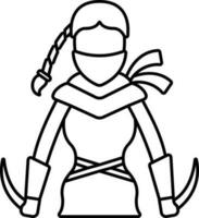 linjär stil kvinna samuraj tecknad serie ikon. vektor