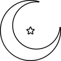 svart tunn linje konst av halvmåne måne med stjärna ikon. vektor