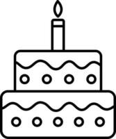 isoliert Kuchen mit Verbrennung Kerze Symbol im linear Stil. vektor
