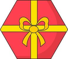 topp se sexhörning gåva låda platt element i röd och gul Färg. vektor