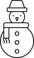 tecknad serie snö man bär hatt och scarf svart översikt ikon. vektor