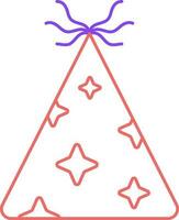 Sterne Muster konisch Party Hut rot und lila Gliederung Symbol. vektor