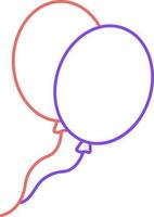 röd och lila ballonger flyga ikon i översikt. vektor