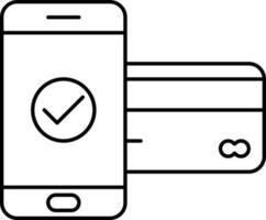 kolla upp smartphone med betalning kort för uppkopplad betalning stroke ikon. vektor
