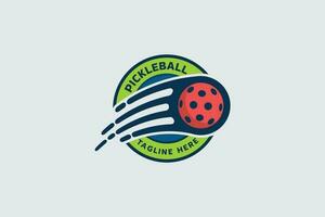 Pickleball Logo mit ein Kombination von ein ziehen um Ball, rauscht und Emblem gestalten zum irgendein Geschäft. vektor