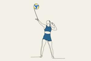 färgad illustration av en kvinna spelar volleyboll vektor