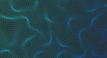abstrakt wellig 3d Gittergewebe. geometrisch dynamisch Welle. verzerrt Platz Netz. verzogen Gittergewebe Textur. Drahtmodell Welle Geometrie Netz. Vektor Illustration