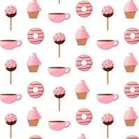 Kuchen Pop Krapfen Tasse Cupcake Rosa Muster vektor