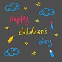 glücklich Kinder Tag Schule Tafel Kreide Farben vektor