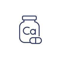 kalcium tillägg linje ikon, flaska och kapslar vektor