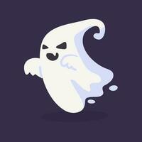 tecknad serie spöke i vit morgonrock flytande förfölja och skrämma människor på halloween natt. vektor