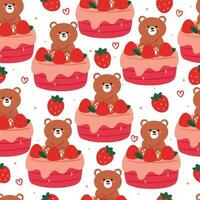 sömlös mönster tecknad serie kaka och björnar. söt djur- tapet illustration för gåva slå in papper vektor