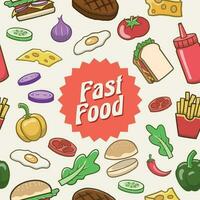 Jahrgang Muster von schnell Essen Sammlung Objekte Hintergrund vektor