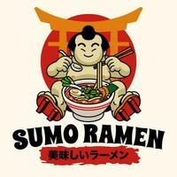 süß Sumo Maskottchen Charakter Essen Ramen Nudel japanisch Wort meint köstlich Ramen vektor