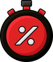 isolerat svart och röd stoppur rabatt ikon i platt stil. vektor