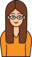 orange klänning bär ung lady med öga glasögon platt ikon. vektor