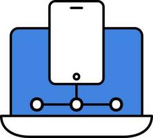 mobil ansluta bärbar dator blå och vit ikon i platt stil. vektor
