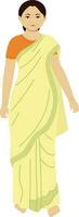 Charakter von indisch Frau tragen Saree im Stehen Pose auf Weiß Hintergrund. vektor