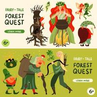 Wald Märchenfiguren Banner Set Vektor-Illustration vektor