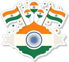 illustration av indisk flagga med ballonger och blommig ram i klistermärke stil. vektor