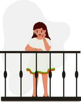 Illustration von süß Mädchen Stehen beim Balkon. vektor