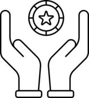 Schlaganfall Stil Hand halten Münze Symbol. vektor