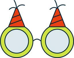 två fest hatt med glasögon orange och gul ikon. vektor