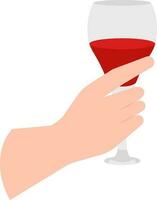 Vektor Illustration von Hand halten Wein Glas Symbol im Aufkleber Stil.