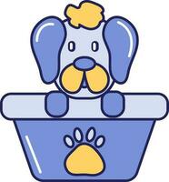 badning hund i badkar blå och gul ikon. vektor