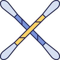 Kreuz Baumwolle Knospen Gelb und Blau Symbol im eben Stil. vektor